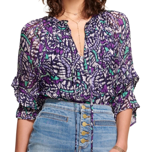 Ramy Brook Altyn Top In Spring Navy Butterfly Size Medium - Picture 1 of 9